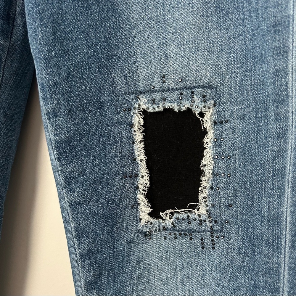 Joseph Ribkoff  Black Crystal-incrusted Patchwork Jeans - Picture 6 of 8